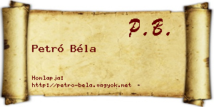 Petró Béla névjegykártya